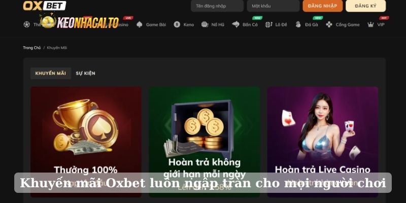 Khuyến mãi Oxbet luôn ngập tràn cho mọi người chơi
